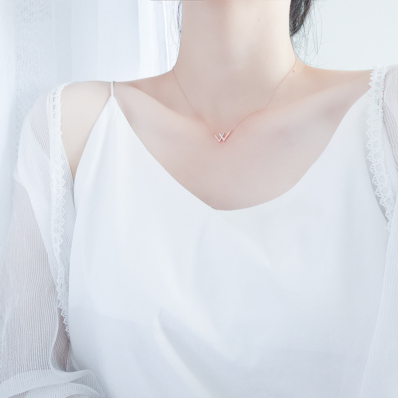 Korean Style W letter Clavicle Necklace Trendy Silver Jewelry