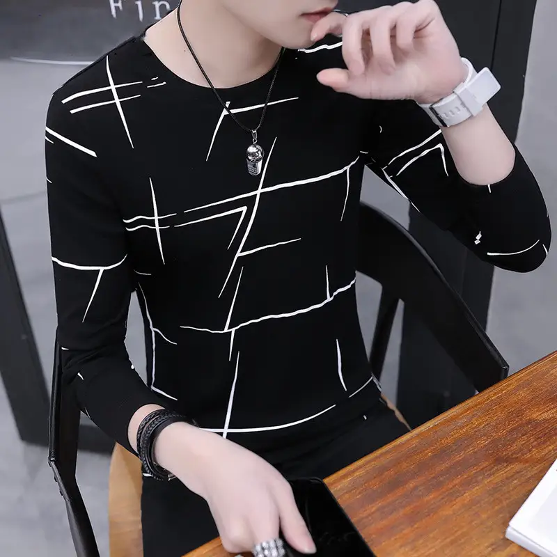 Men's Long-Sleeved Shirt New Korean Style Thin Bottoming Shirt