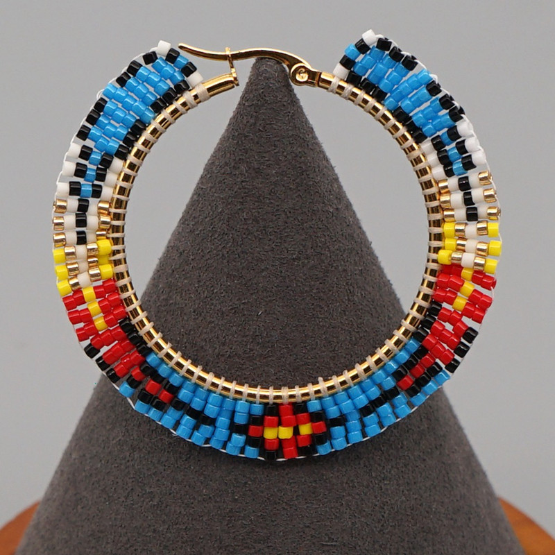 Hand-woven Colorful Geometric Ethnic Style Big Hoop Earrings