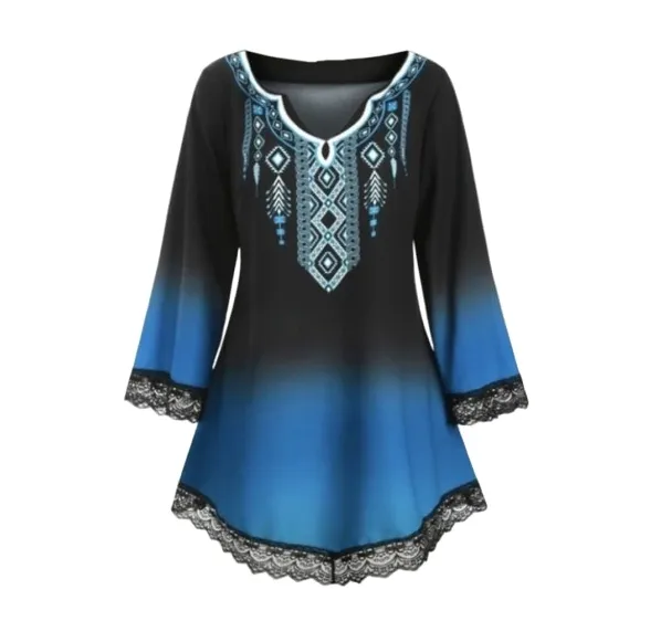 Street Hipster Print Round Neck Loose Fit Women Blue - Shop at LoveMi