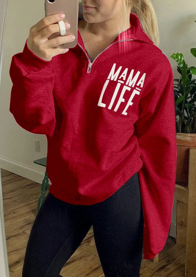 Ladies Sleeve Print Sweatshirt Letter Zipper Sports Jacket Red - Shop at LoveMi