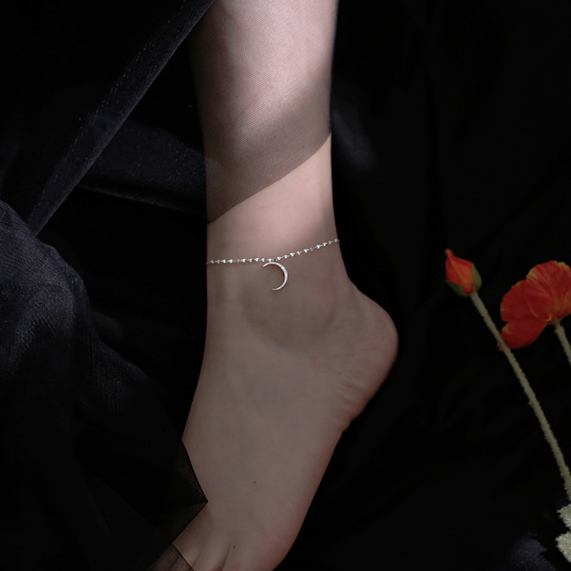 Title 1, Simple 925 Sterling Silver Moon Anklet