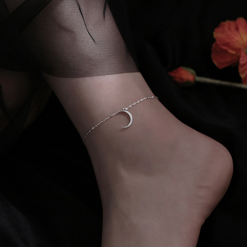 Title 2, Simple 925 Sterling Silver Moon Anklet