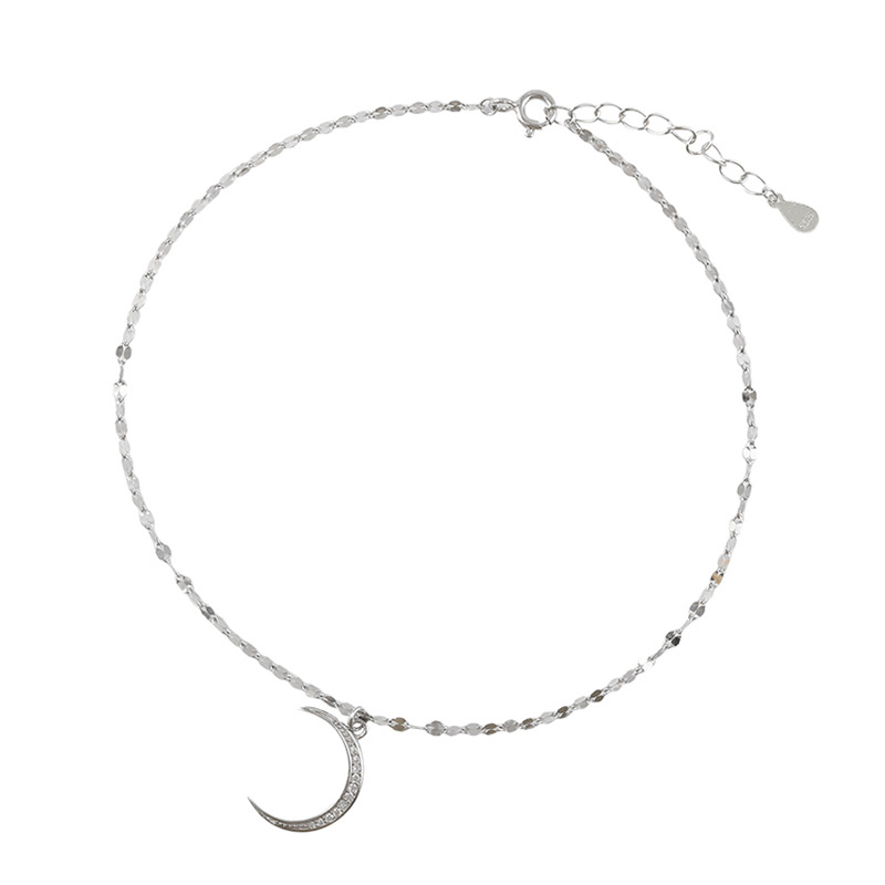 Title 5, Simple 925 Sterling Silver Moon Anklet