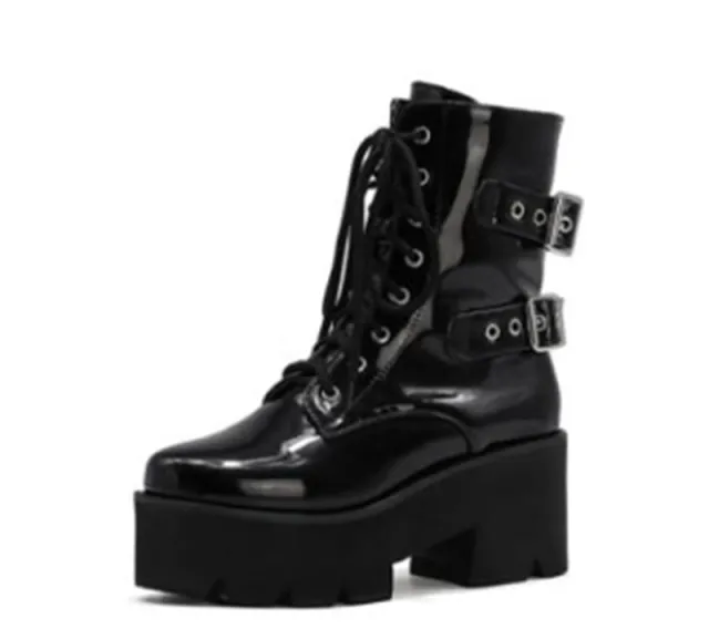 Japanese Harajuku Trifle Platform Motorcycle Punk Martin Cavalier Women's Boots Shoes C 38 - Shop at LoveMi
