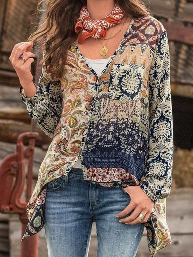 Long Sleeve V-neck Casual Shirt Top