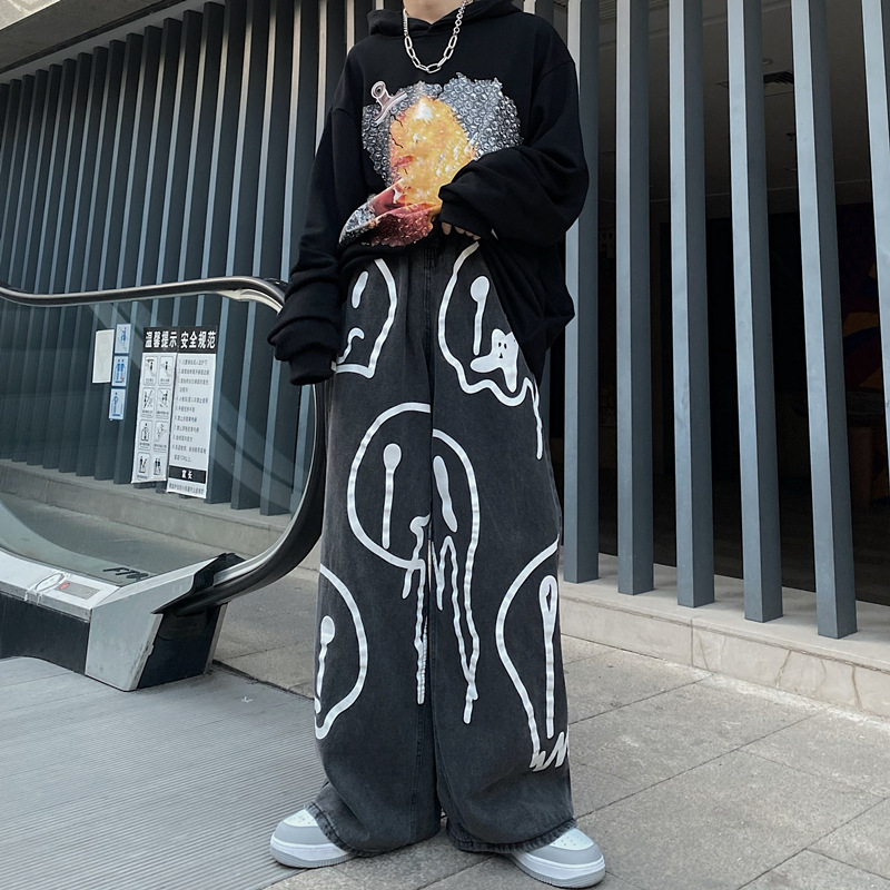 High Street Graffiti Print Wide-Leg Pants