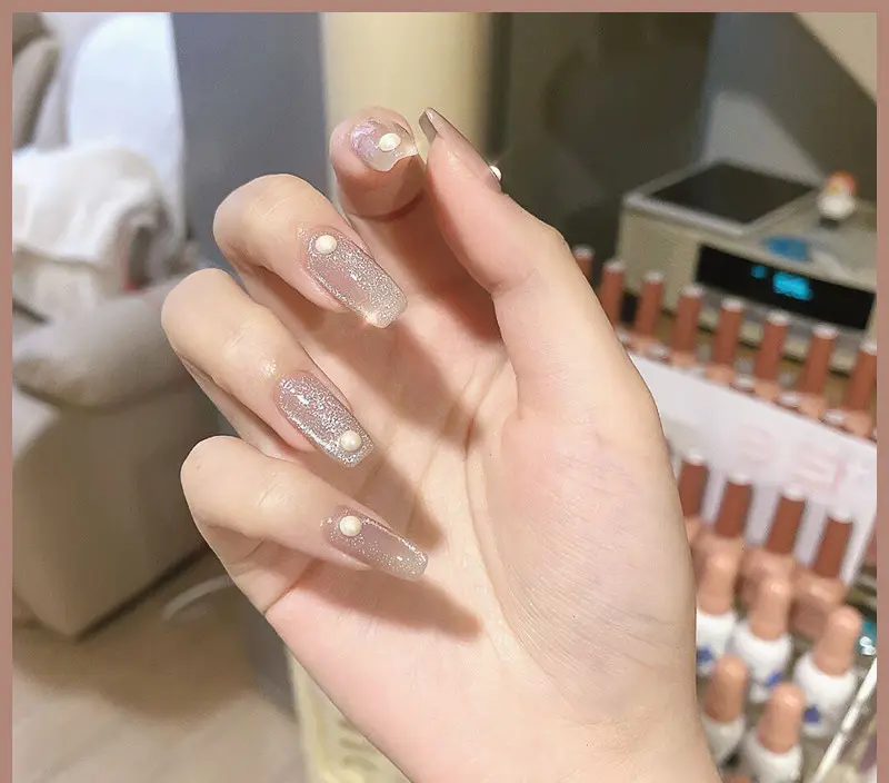 Milk Tea Crystal Stone Cat Eye Nail