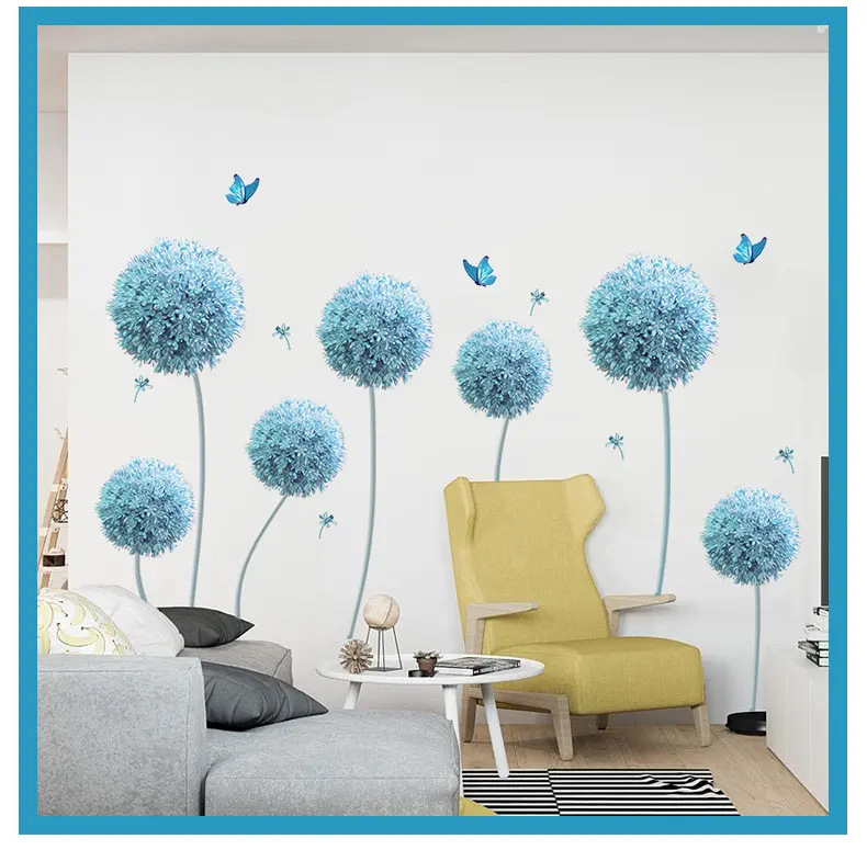 Creative Self-Adhesive 3D Blue Flower Wall Stickers Home Background