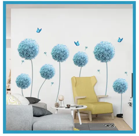 Creative Self-Adhesive 3D Blue Flower Wall Stickers Home Background