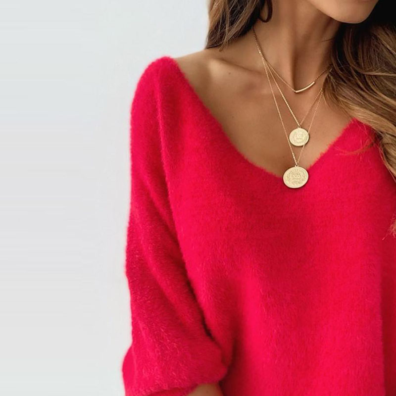 European And American New Style Women's Red Suede Sweater