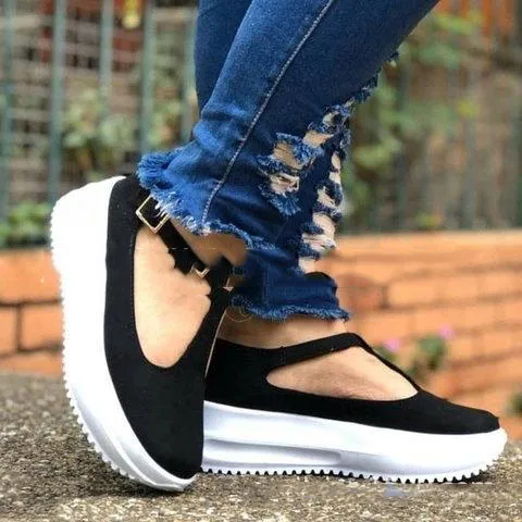 Buckle Casual Women's Single Shoes Loafers - Black