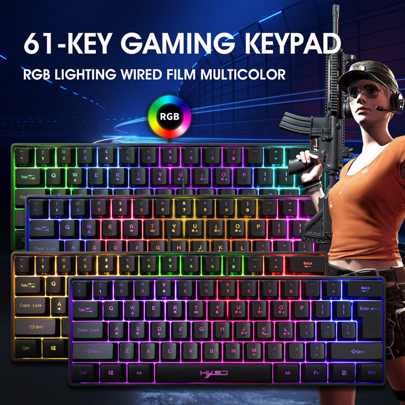 Ergonomic 61-key Gaming Membrane Keyboard RGB Light Mini Keyboard | 10,000+ Sold - View 4 of 5 | BigMoetsy