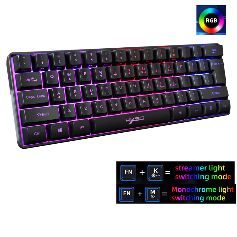 Ergonomic 61-key Gaming Membrane Keyboard RGB Light Mini Keyboard | 10,000+ Sold - View 3 of 5 | BigMoetsy