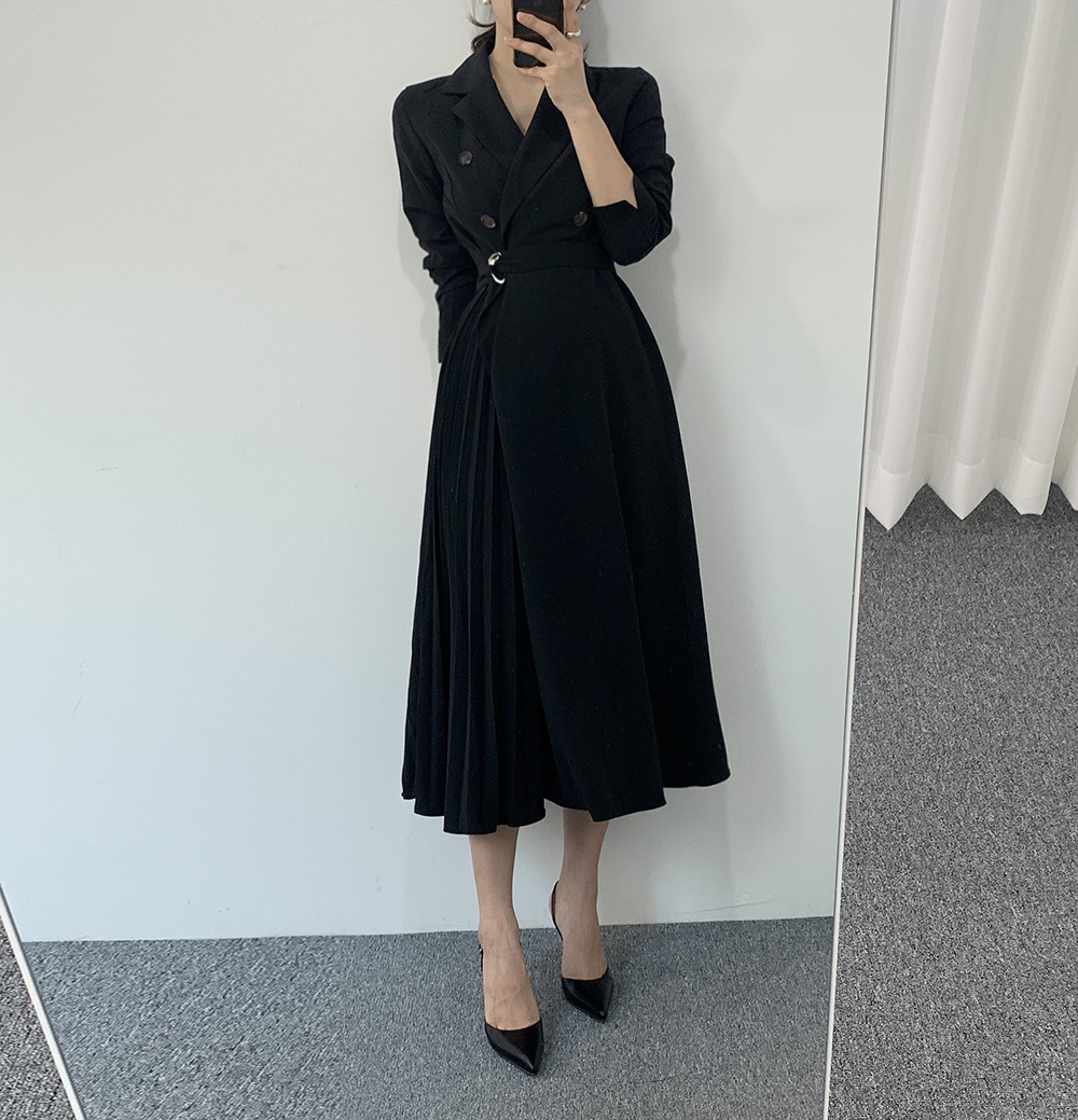 Simple Temperament Double-breasted Long Dress With Thin Straps
