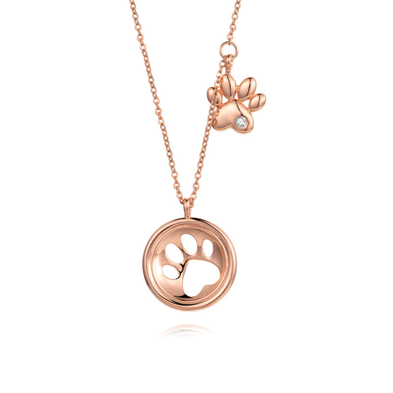 Creative Dog Paw Necklace Copper Plated Rose Gold