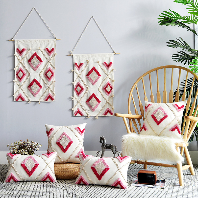 Ins Wind Pink Purple Tufted Pillow Cushion Rogo Style Element Design