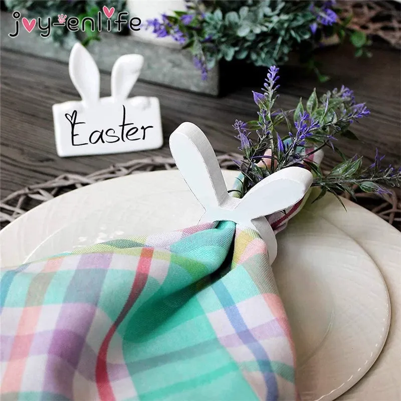 Easter Bunny Napkin Ring Holders Easter Table Decoration for Home Wooden Rabbit Ear Tissue Ring Happy Easter Party Supply – image 3