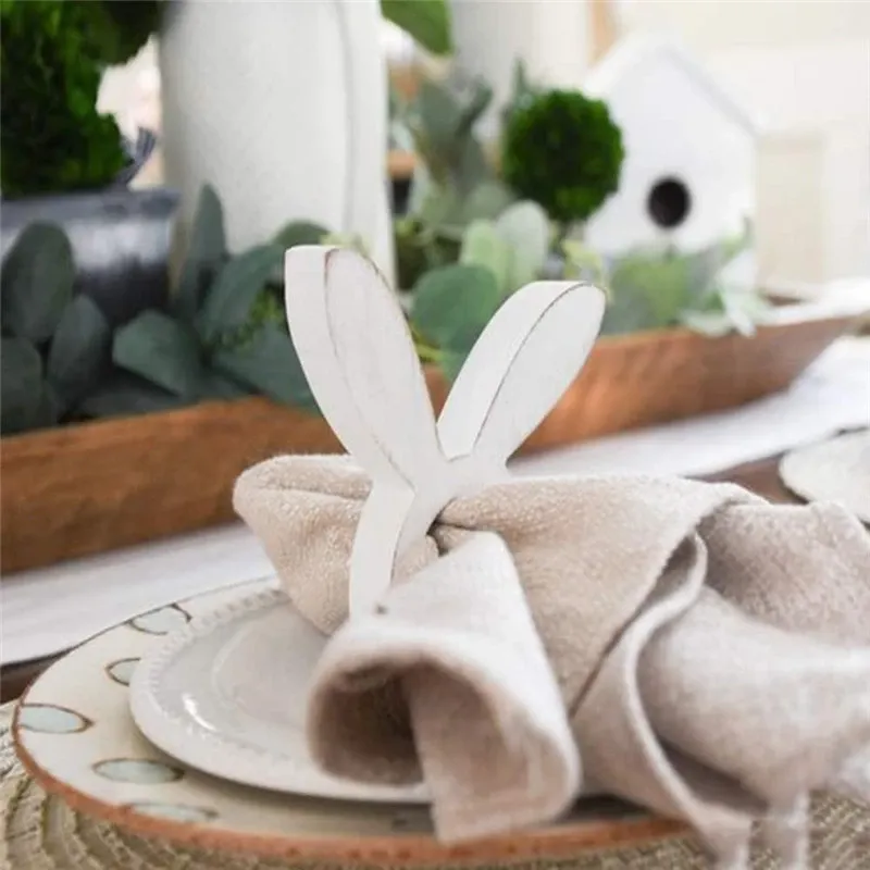 Easter Bunny Napkin Ring Holders Easter Table Decoration for Home Wooden Rabbit Ear Tissue Ring Happy Easter Party Supply – image 4