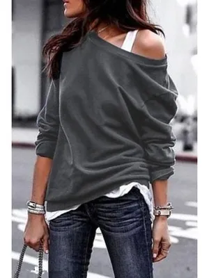 Fashion Round Neck Long Sleeve Blouse Grey - Shop at LoveMi