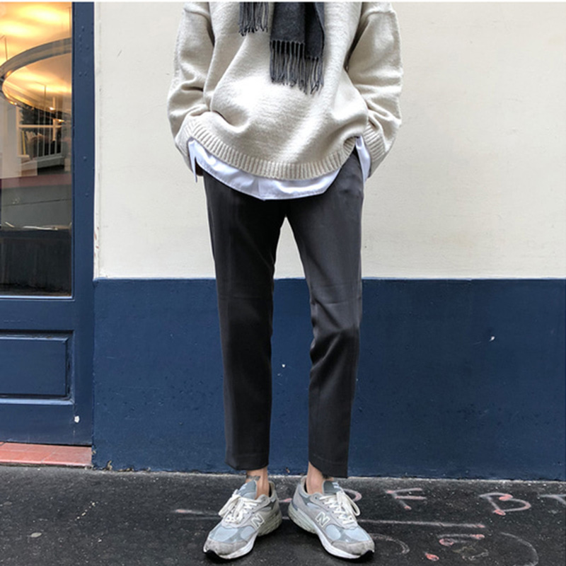 Men's slim trousers straight-leg pants loose cropped trousers