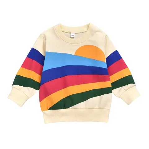 Western Style Rainbow Print Long Sleeved Round Neck Children's