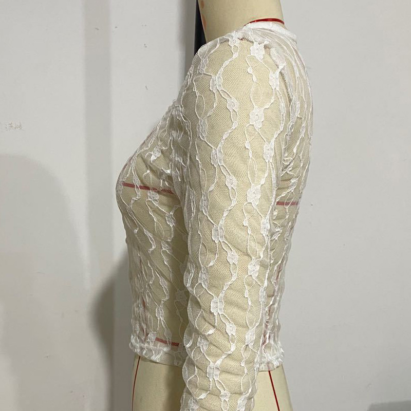 Solid Color Hollow See-Through Lace Long-Sleeved Cardigan