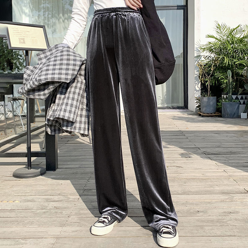 Thin Black Autumn And Winter Plus Velvet Thick Korean Loose Mopping Pants