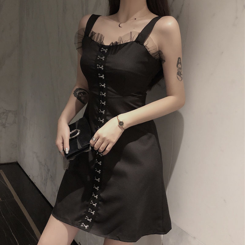 French Single-breasted Short Sling Dress