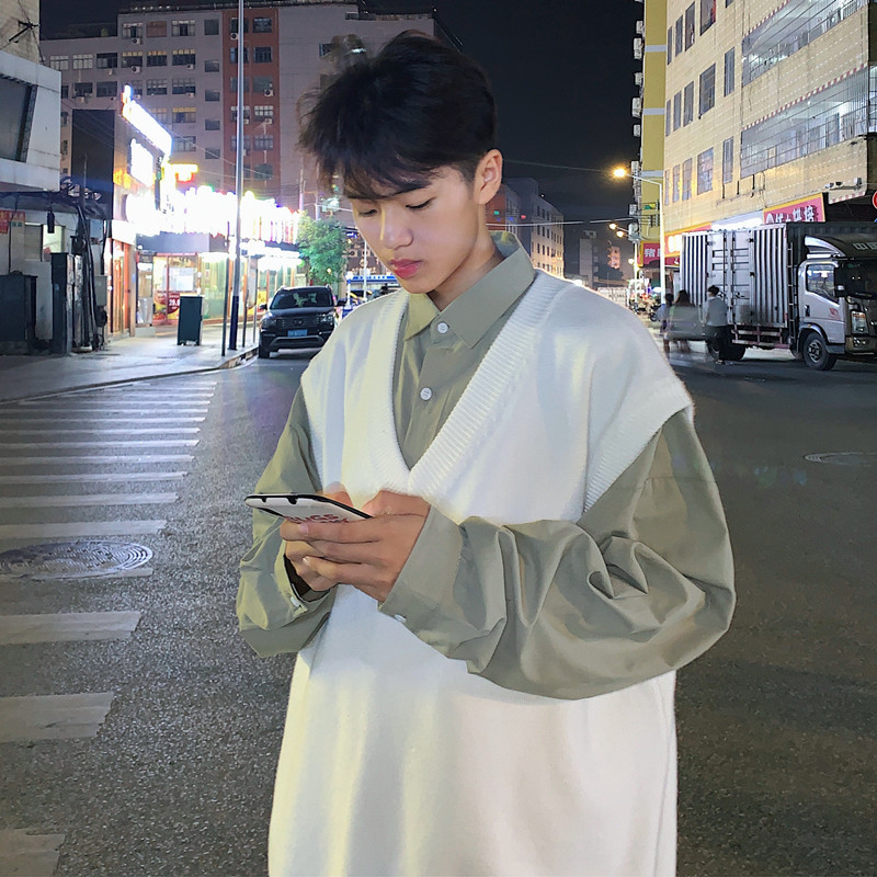 Sweater Men's Solid Color Vest Korean Style College Style Sleeveless V-neck Sweater