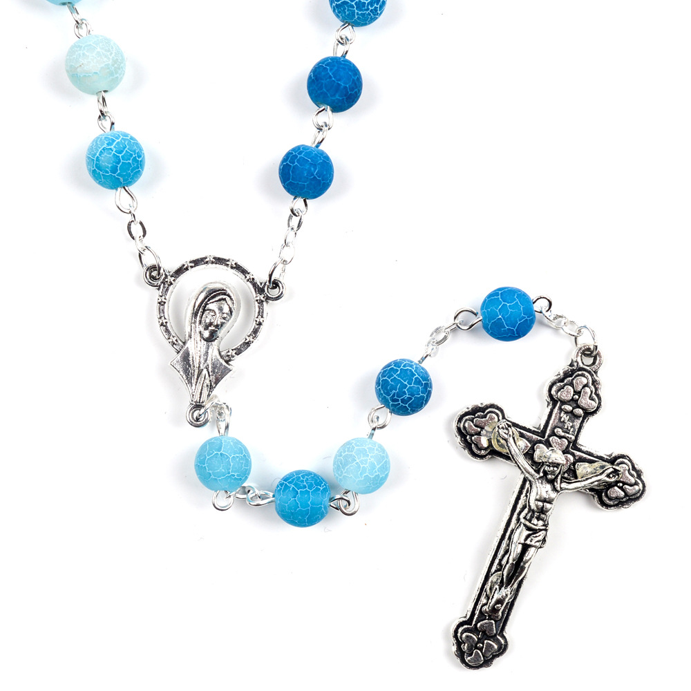 Double-Color Frosted Natural Stone Rosary Necklace