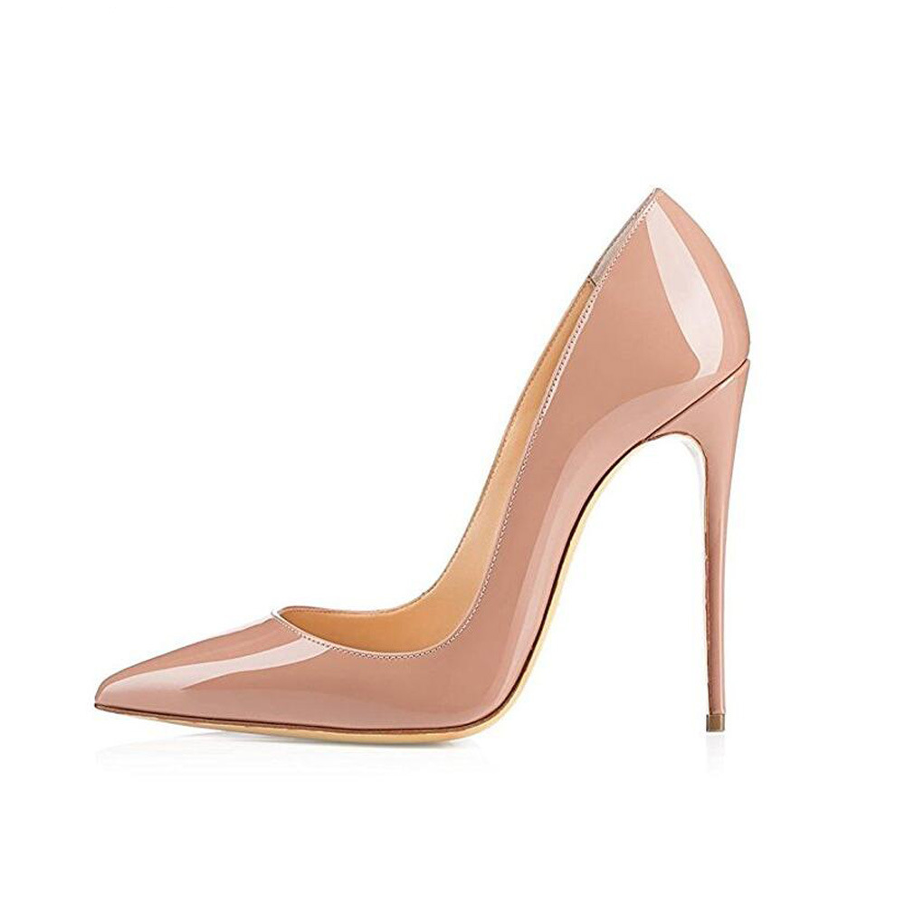 Sexy Pointed Toe Nude Color Patent Leather High Heels Women  