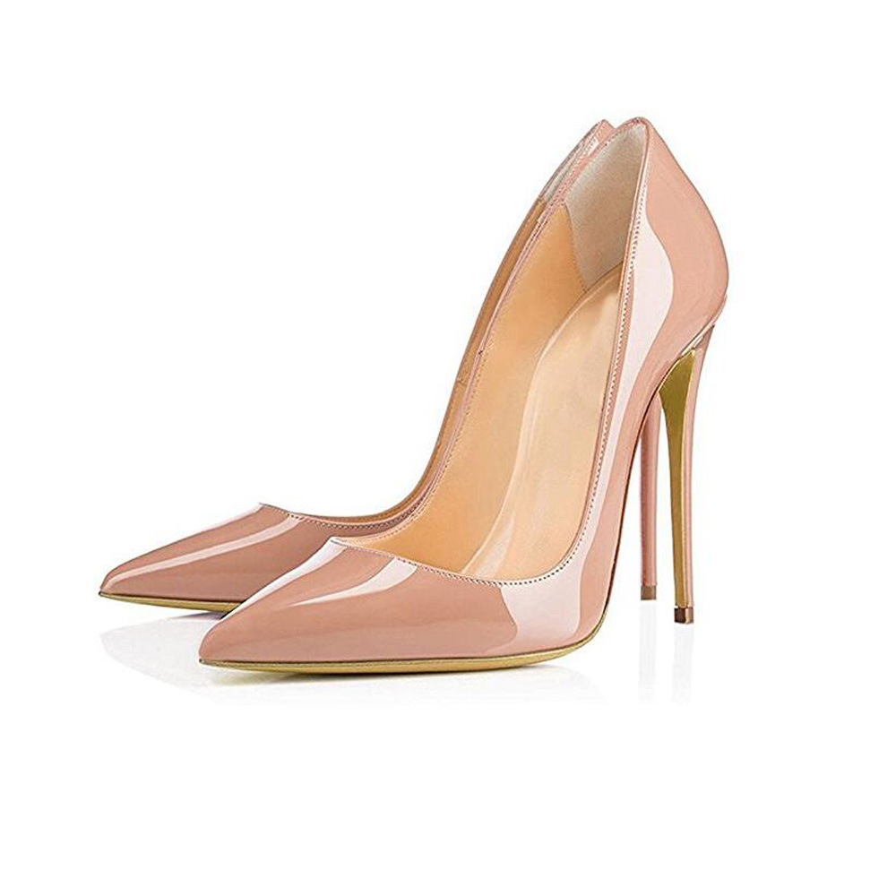 Sexy Pointed Toe Nude Color Patent Leather High Heels Women  