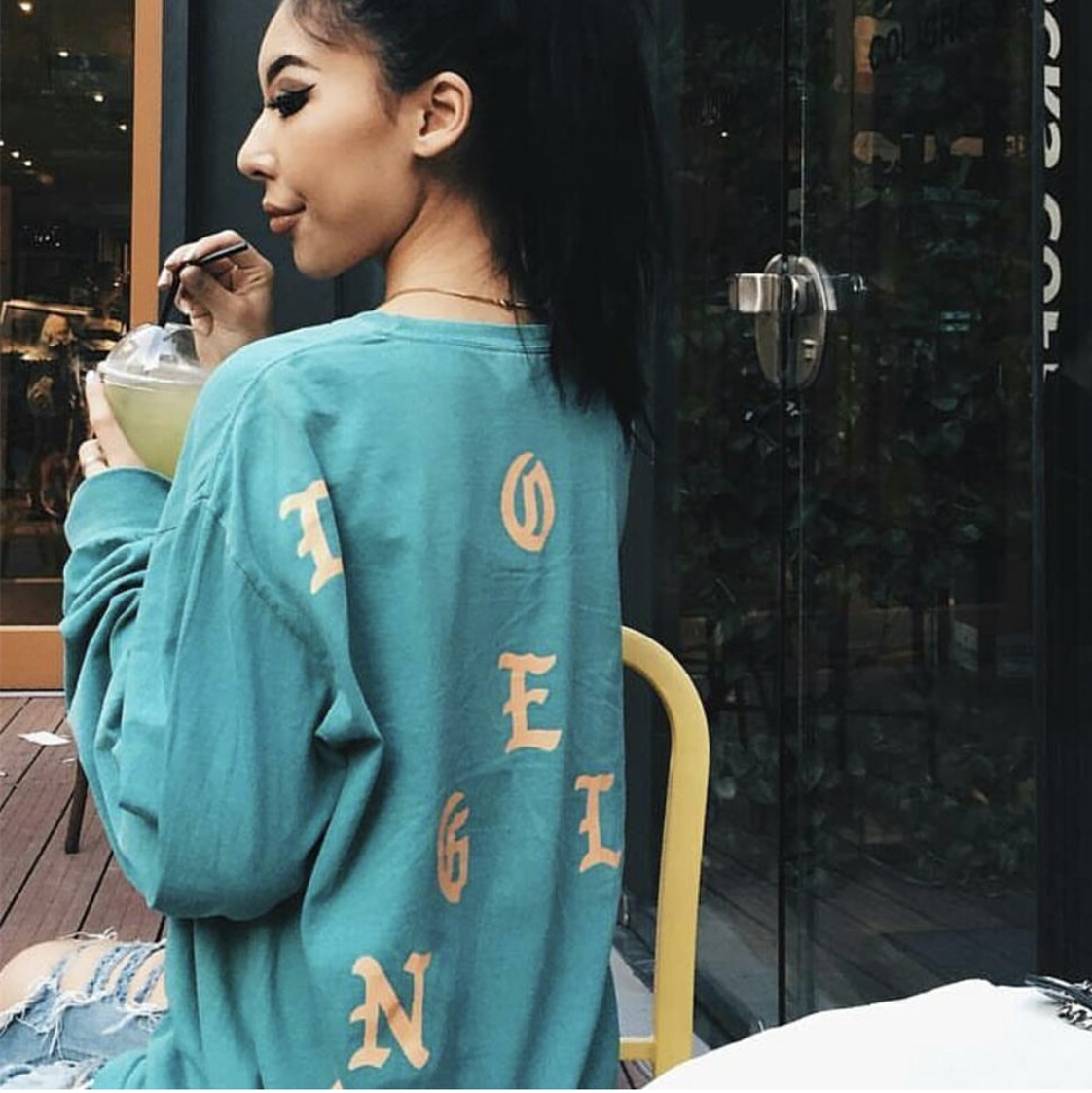 Lake Blue Long-sleeved Pure Cotton Breathable