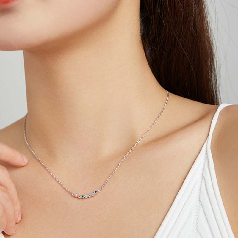 Plating 925 Silver Colorful Zircon Clavicle Chain Rainbow Necklace