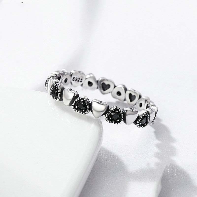 Heart-Shaped S925 Sterling Silver Ring with Gemstones