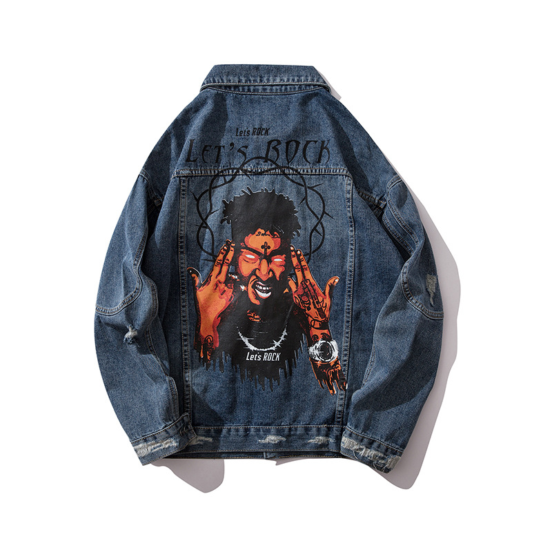 Guochao Loose Bf Thicken Printed Couple Jacket Jacket