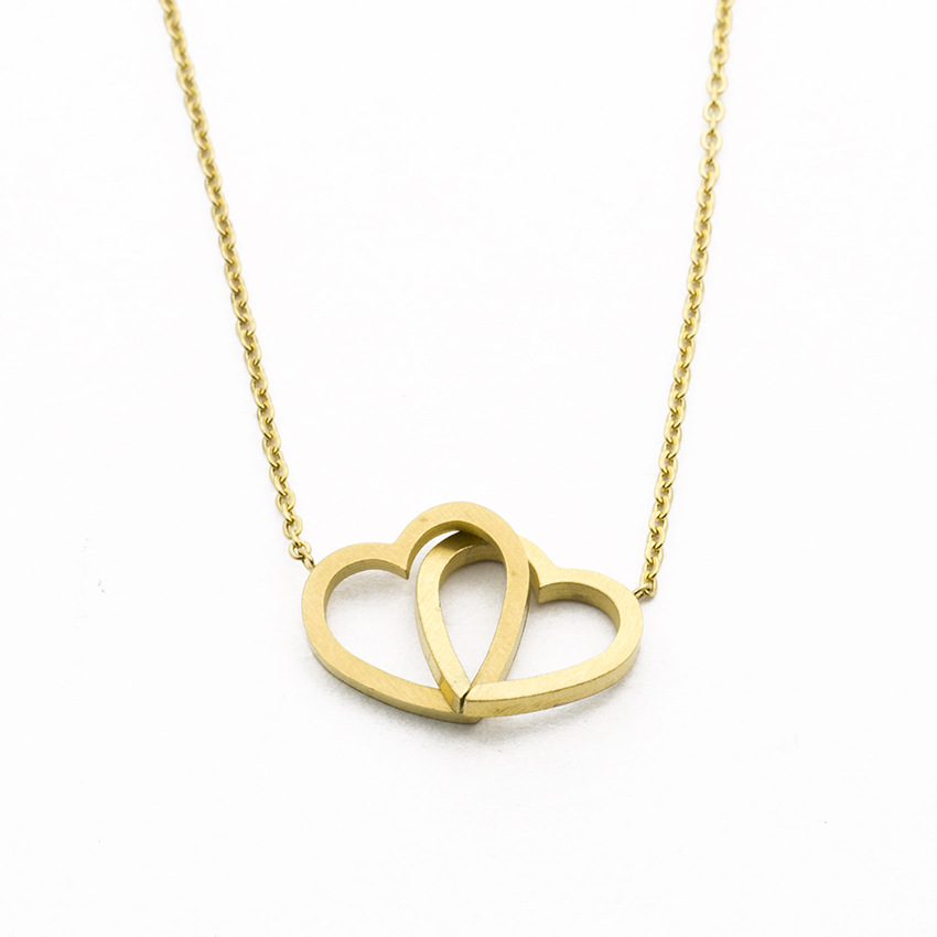 Titanium Steel Colorless Double Heart Pendant Necklace Peach Heart Clavicle Chain