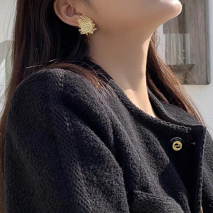 Metal Texture Woven Irregular 925 Silver Needle Stud Earrings