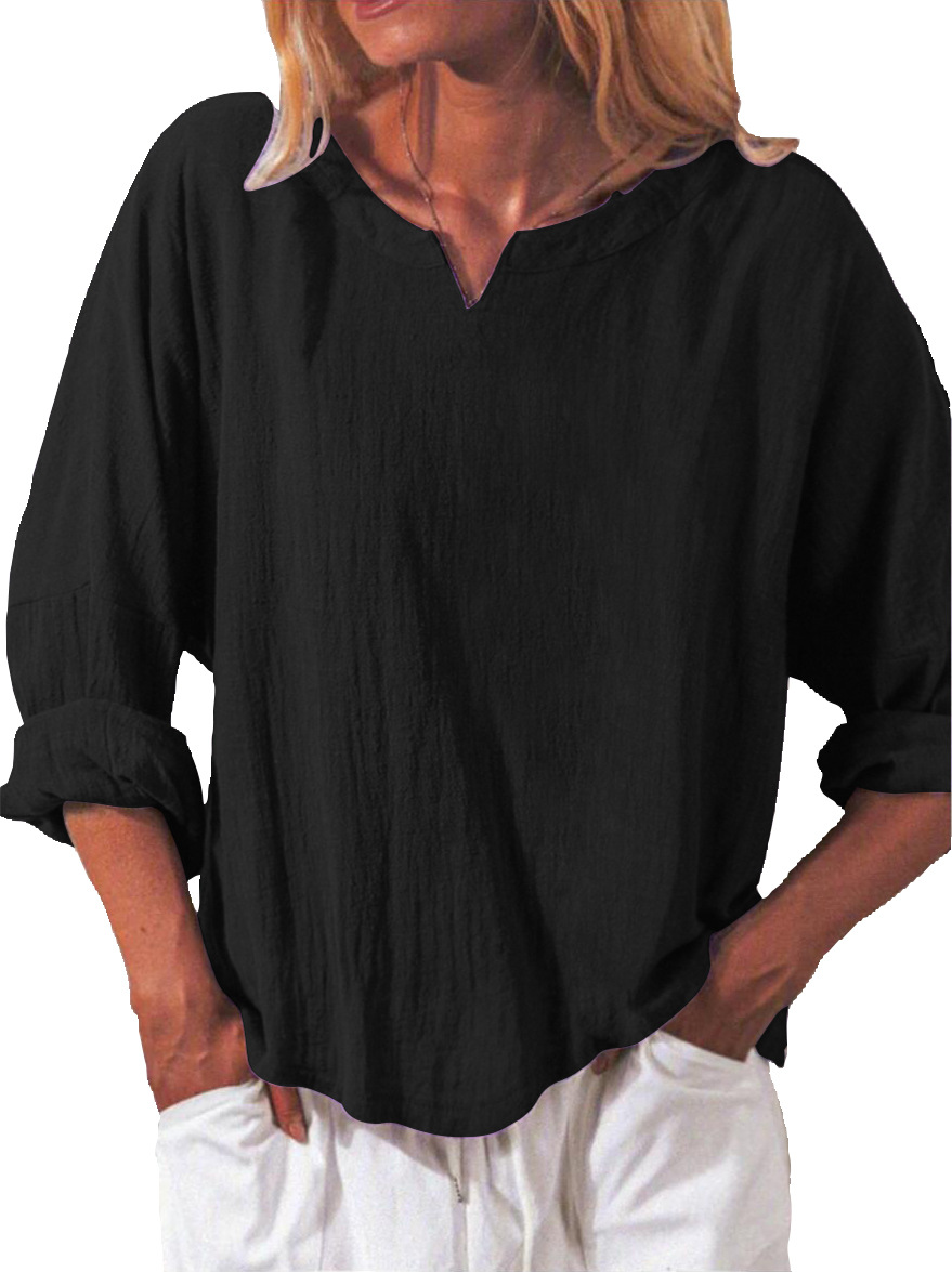 Cotton Sack Loose Long Sleeve V-Neck Shirt