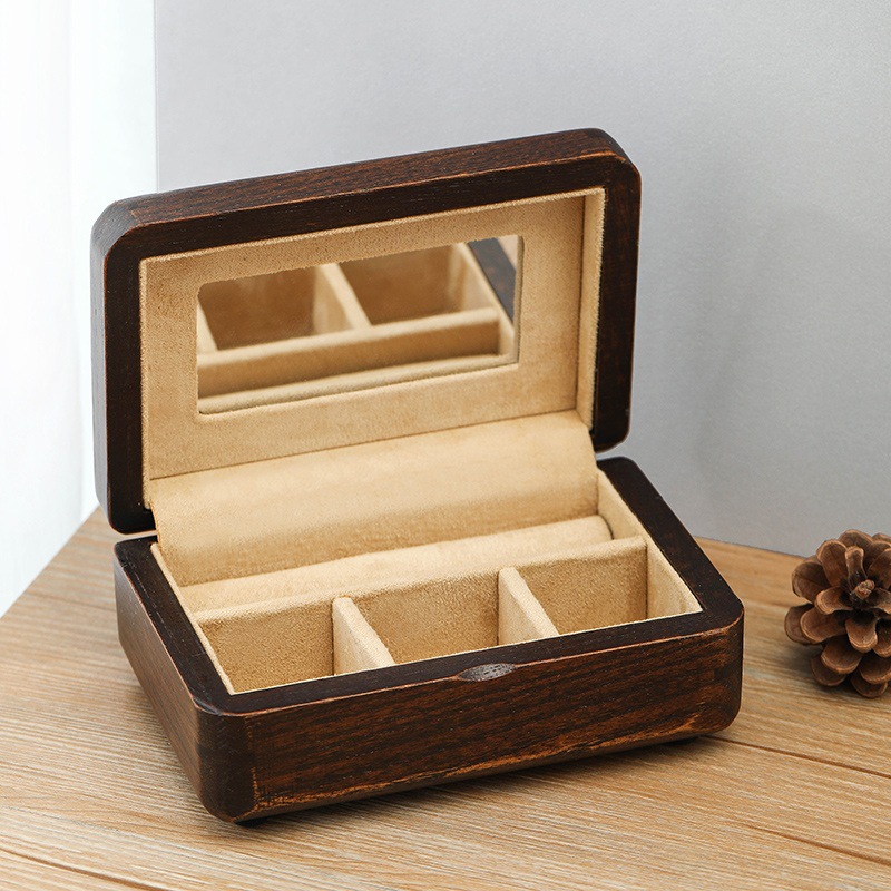 Wooden Small Jewelry Box Storage Organizer Travel Wood Necklace