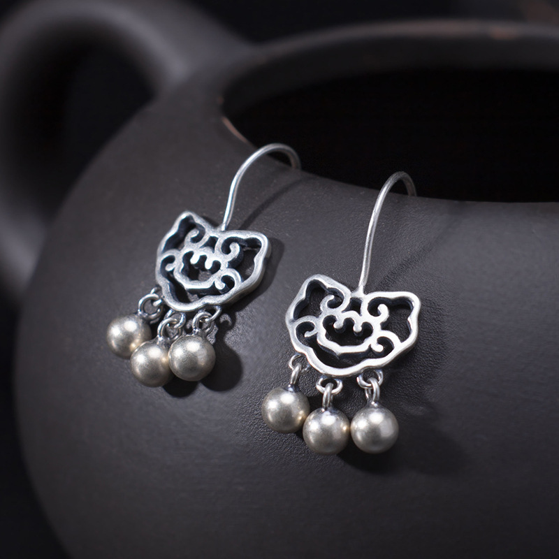 S925 Traditional Auspicious Long Life Lock Earrings