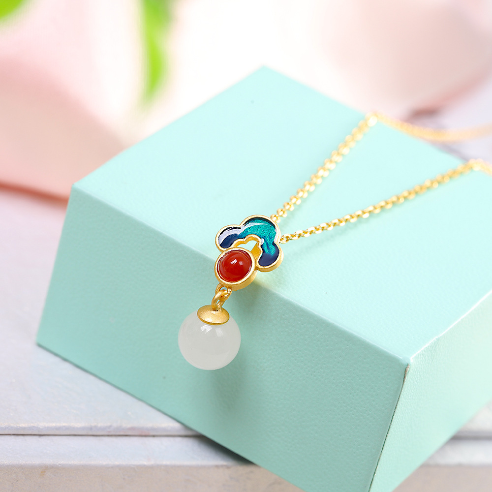 S925 Silver Burnt Blue Xiangyun Hetian Jade Ring Set