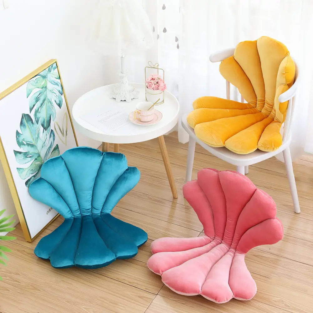 Luxurious Velvet Seal Shell Chair Cushion Unqiue Rose Seat