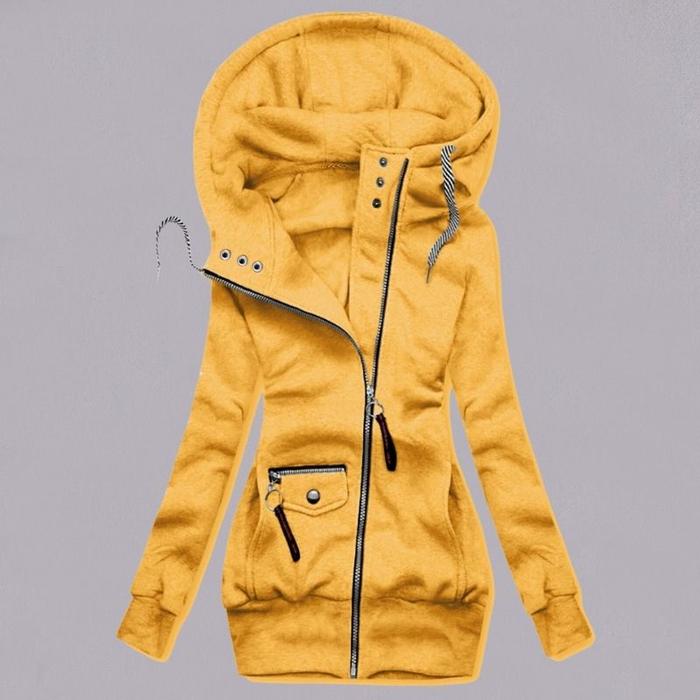 Autumn and winter stitching drawstring hooded slim coat Yellow - Shop at LoveMi