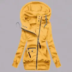 Autumn and winter stitching drawstring hooded slim coat - Yellow - View 1