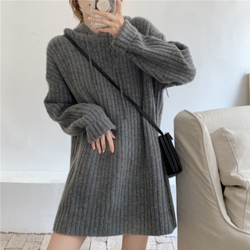 Title 1, Hooded Mid-length Sweater Women Loose