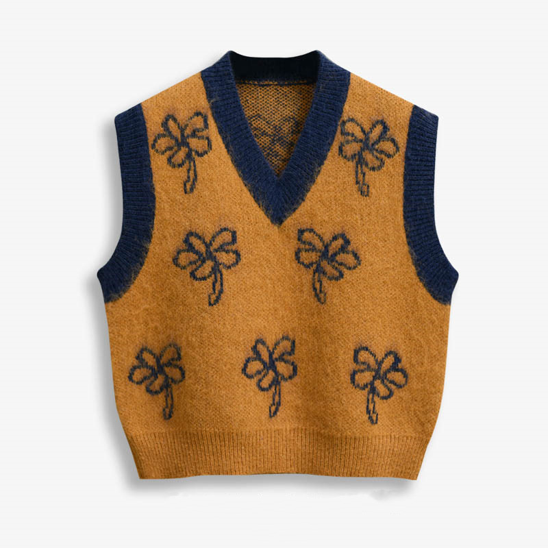 Retro Flower Jacquard Thick Knitted Vest