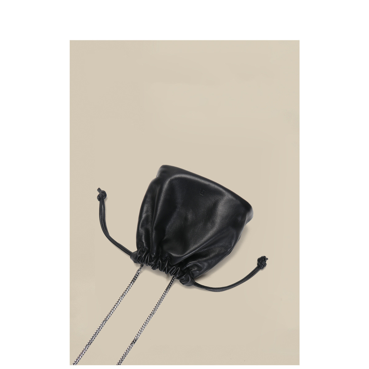 Title 2, Leather Drawstring Bucket Bag Slanting Cross Ba...