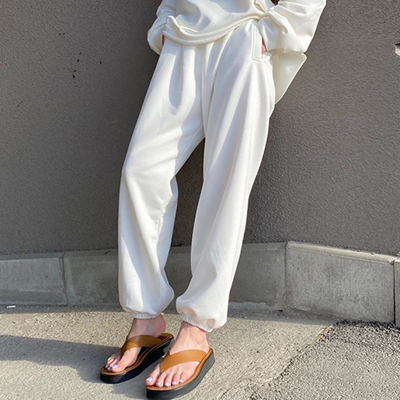 Women's Two Piece Solid Color Loose Long Sleeved Round Neck Sweater Harem Trousers